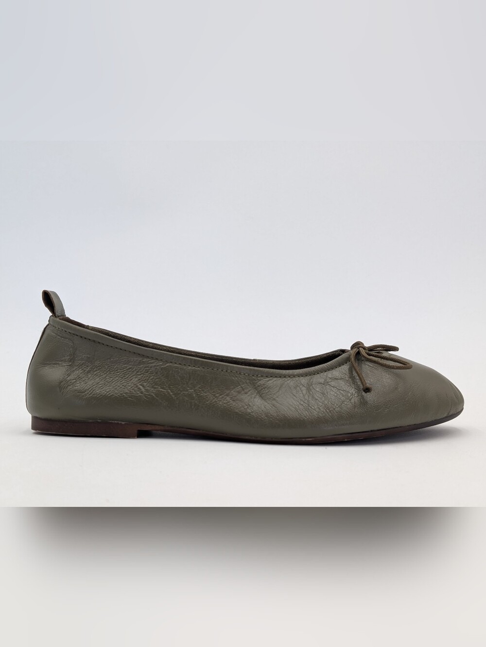 Olive Leather Ballet Flats - Women's Comfortable Slip-Ons - Picture 2 of 16
